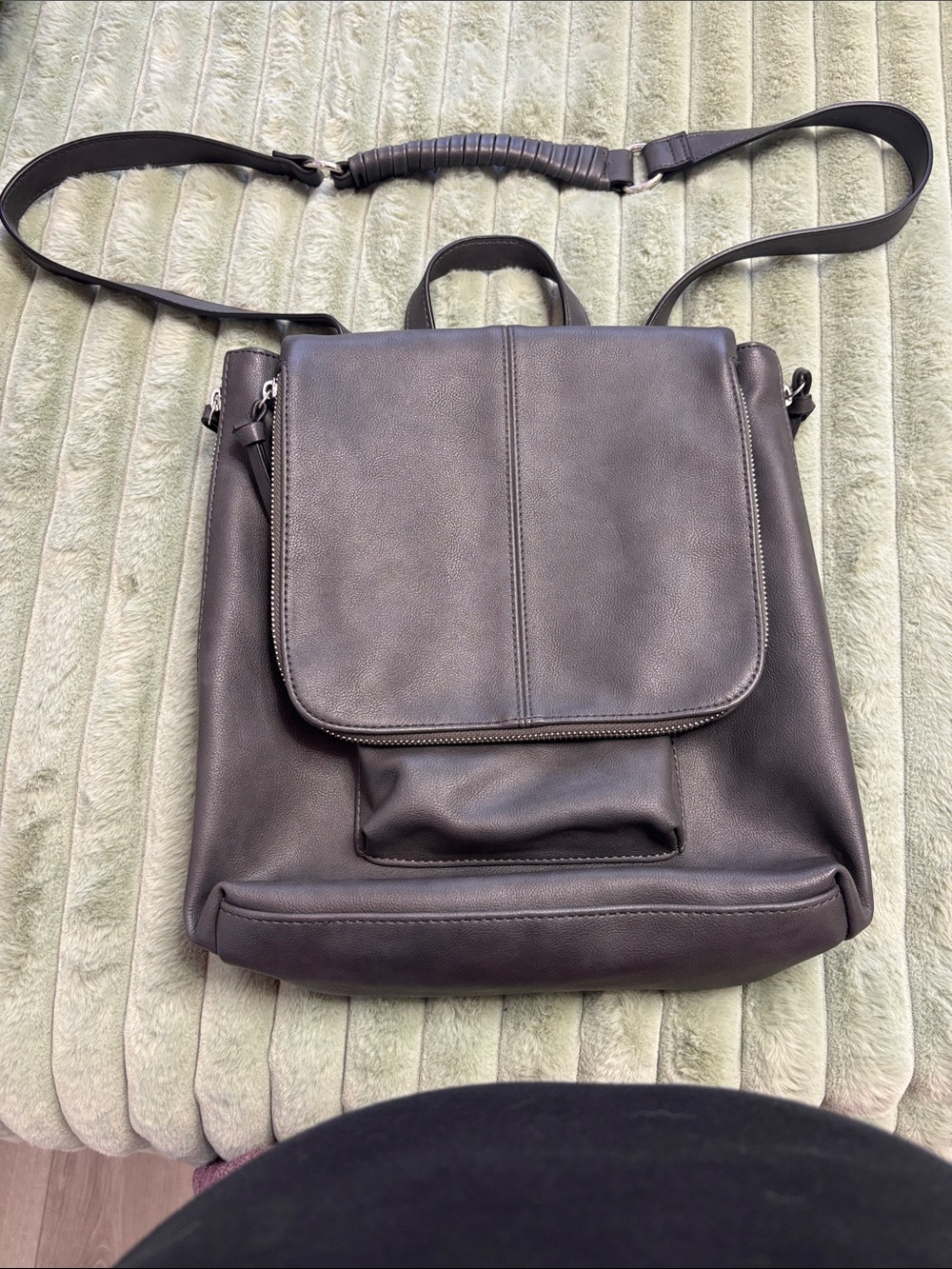 INC GREY LEATHER BACKPACK
